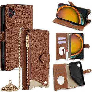 For Samsung Galaxy XCover7 Pro Crossbody Chain Fishtail Litchi Leather Phone Case(Brown)