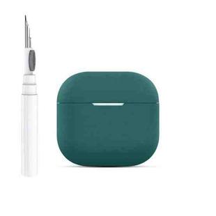 For AirPods 4 Silicone Buckleless Earphone Protective Case with Cleaning Pen(Dark Green)