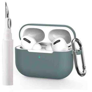 For AirPods Pro Silicone Earphone Protective Cover with Cleaning Pen + Hanging Buckle(Dark Night Green)