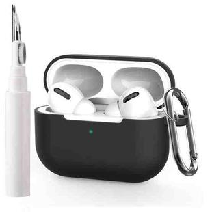 For AirPods Pro Silicone Earphone Protective Cover with Cleaning Pen + Hanging Buckle(Black)