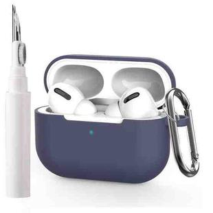 For AirPods Pro Silicone Earphone Protective Cover with Cleaning Pen + Hanging Buckle(Midnight Blue)