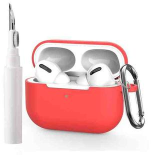 For AirPods Pro Silicone Earphone Protective Cover with Cleaning Pen + Hanging Buckle(Red)