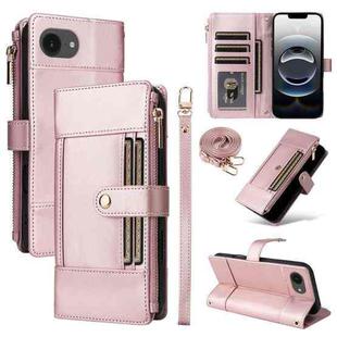 For iPhone 16e Crossbody Strap RFID Blocking Zipper Wallet Leather Phone Case(Rose Gold)