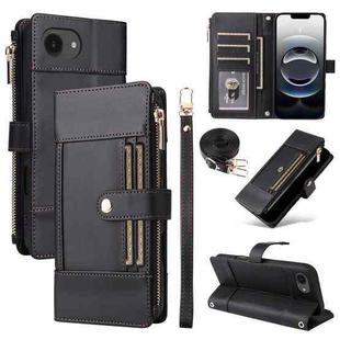 For iPhone 16e Crossbody Strap RFID Blocking Zipper Wallet Leather Phone Case(Black)