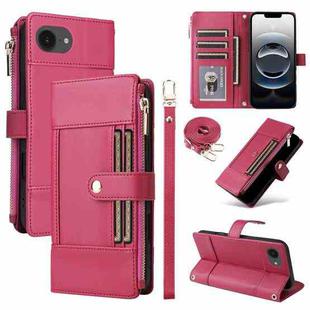 For iPhone 16e Crossbody Strap RFID Blocking Zipper Wallet Leather Phone Case(Red)