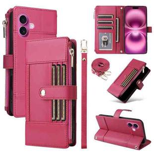 For iPhone 16 Plus Crossbody Strap RFID Blocking Zipper Wallet Leather Phone Case(Red)