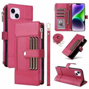 For iPhone 15 Plus Crossbody Strap RFID Blocking Zipper Wallet Leather Phone Case(Red)