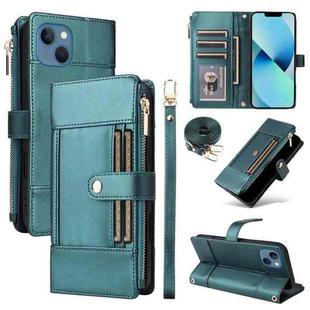 For iPhone 15 Crossbody Strap RFID Blocking Zipper Wallet Leather Phone Case(Green)