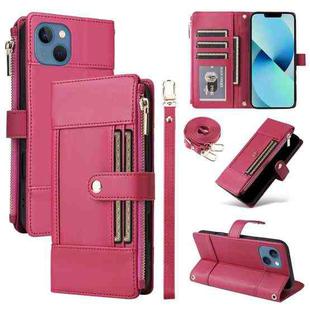 For iPhone 14 / 13 Crossbody Strap RFID Blocking Zipper Wallet Leather Phone Case(Red)