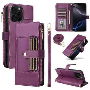 For iPhone 12 Pro Max Crossbody Strap RFID Blocking Zipper Wallet Leather Phone Case(Purple)