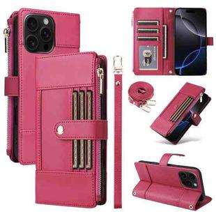 For iPhone 11 Pro Max Crossbody Strap RFID Blocking Zipper Wallet Leather Phone Case(Red)