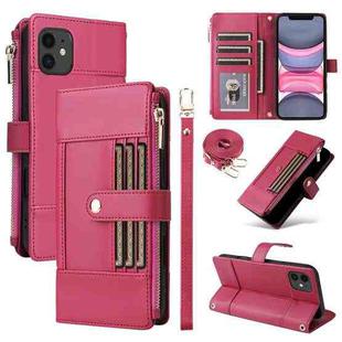 For iPhone 11 Crossbody Strap RFID Blocking Zipper Wallet Leather Phone Case(Red)