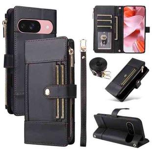 For Google Pixel 10 / 10 Pro Crossbody Strap RFID Blocking Zipper Wallet Leather Phone Case(Black)
