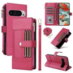 For Google Pixel 9 Pro XL Crossbody Strap RFID Blocking Zipper Wallet Leather Phone Case(Red)