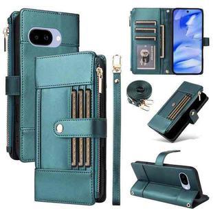 For Google Pixel 9a Crossbody Strap RFID Blocking Zipper Wallet Leather Phone Case(Green)