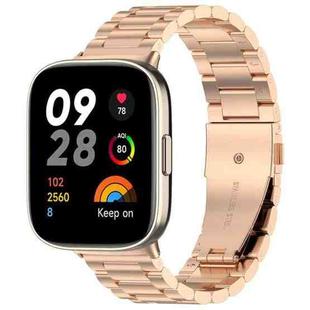 For Redmi Watch 3 xDfind Three-Bead Stainless Steel Metal Watch Band(Rose Gold)