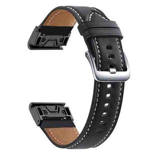 For Garmin Fenix 7 / 7X / 6X 22mm xDfind Silver Buckle Leather Quick Release Watch Band(Black)