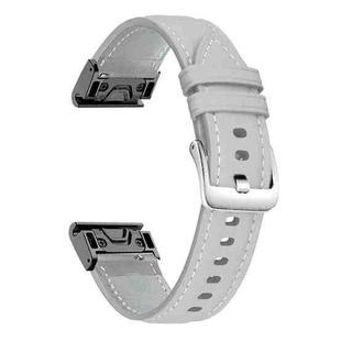 For Garmin Fenix 7 / 7X / 6X 26mm xDfind Silver Buckle Leather Quick Release Watch Band(Elephant Gray)