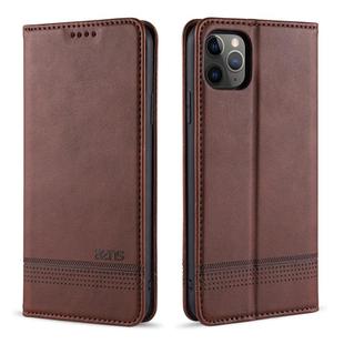 For iPhone 12 Pro Max AZNS Magnetic Calf Texture Horizontal Flip Leather Case with Card Slots & Holder & Wallet(Dark Brown)