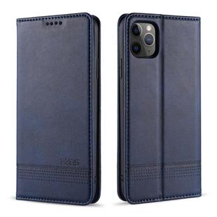 For iPhone 12 / 12 Pro AZNS Magnetic Calf Texture Horizontal Flip Leather Case with Card Slots & Holder & Wallet(Dark Blue)
