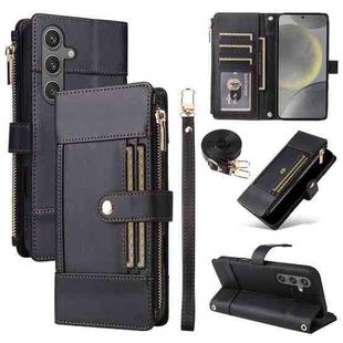 For Samsung Galaxy S24 / S25 5G Crossbody Strap RFID Blocking Zipper Wallet Leather Phone Case(Black)