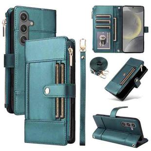 For Samsung Galaxy S24 / S25 5G Crossbody Strap RFID Blocking Zipper Wallet Leather Phone Case(Green)