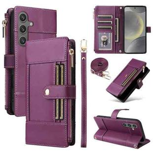 For Samsung Galaxy S24 / S25 5G Crossbody Strap RFID Blocking Zipper Wallet Leather Phone Case(Purple)