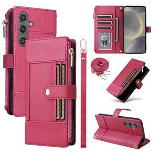 For Samsung Galaxy S24 / S25 5G Crossbody Strap RFID Blocking Zipper Wallet Leather Phone Case(Red)