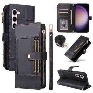 For Samsung Galaxy S23 5G Crossbody Strap RFID Blocking Zipper Wallet Leather Phone Case(Black)