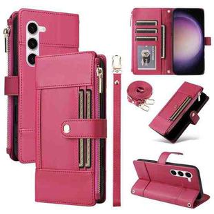 For Samsung Galaxy S23 5G Crossbody Strap RFID Blocking Zipper Wallet Leather Phone Case(Red)
