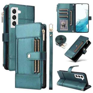 For Samsung Galaxy S22 5G Crossbody Strap RFID Blocking Zipper Wallet Leather Phone Case(Green)