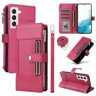 For Samsung Galaxy S22 5G Crossbody Strap RFID Blocking Zipper Wallet Leather Phone Case(Red)