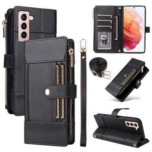 For Samsung Galaxy S21 5G Crossbody Strap RFID Blocking Zipper Wallet Leather Phone Case(Black)