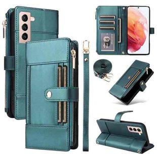 For Samsung Galaxy S21 5G Crossbody Strap RFID Blocking Zipper Wallet Leather Phone Case(Green)