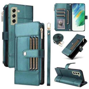 For Samsung Galaxy S21 FE 5G Crossbody Strap RFID Blocking Zipper Wallet Leather Phone Case(Green)
