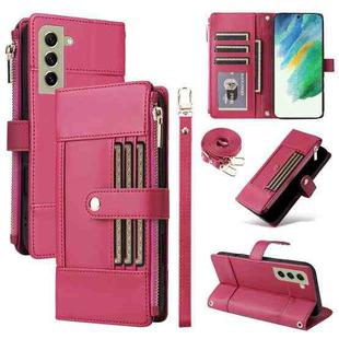 For Samsung Galaxy S21 FE 5G Crossbody Strap RFID Blocking Zipper Wallet Leather Phone Case(Red)