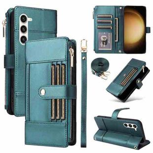 For Samsung Galaxy S23+ 5G Crossbody Strap RFID Blocking Zipper Wallet Leather Phone Case(Green)