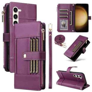 For Samsung Galaxy S23+ 5G Crossbody Strap RFID Blocking Zipper Wallet Leather Phone Case(Purple)
