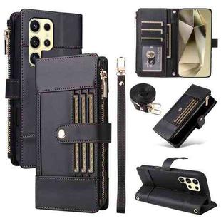 For Samsung Galaxy S23 Ultra 5G Crossbody Strap RFID Blocking Zipper Wallet Leather Phone Case(Black)