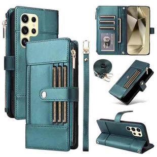 For Samsung Galaxy S23 Ultra 5G Crossbody Strap RFID Blocking Zipper Wallet Leather Phone Case(Green)