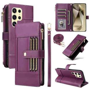 For Samsung Galaxy S23 Ultra 5G Crossbody Strap RFID Blocking Zipper Wallet Leather Phone Case(Purple)