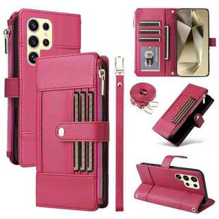 For Samsung Galaxy S23 Ultra 5G Crossbody Strap RFID Blocking Zipper Wallet Leather Phone Case(Red)