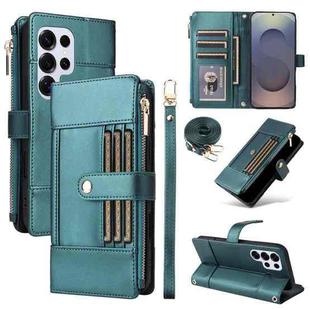 For Samsung Galaxy S25 Ultra 5G Crossbody Strap RFID Blocking Zipper Wallet Leather Phone Case(Green)