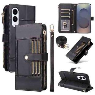 For Samsung Galaxy S25 Edge 5G Crossbody Strap RFID Blocking Zipper Wallet Leather Phone Case(Black)