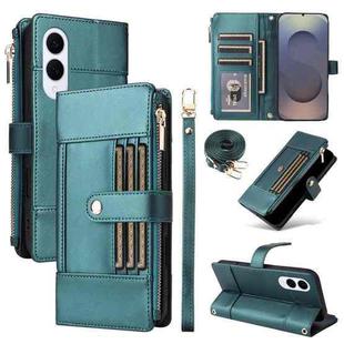 For Samsung Galaxy S25 Edge 5G Crossbody Strap RFID Blocking Zipper Wallet Leather Phone Case(Green)