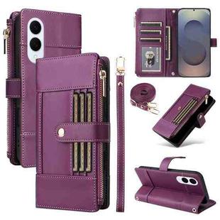 For Samsung Galaxy S25 Edge 5G Crossbody Strap RFID Blocking Zipper Wallet Leather Phone Case(Purple)