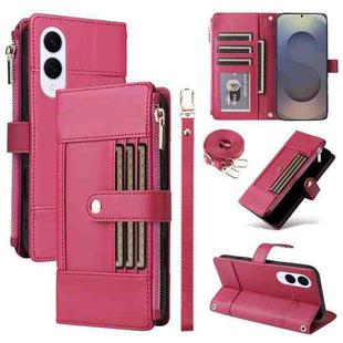 For Samsung Galaxy S25 Edge 5G Crossbody Strap RFID Blocking Zipper Wallet Leather Phone Case(Red)