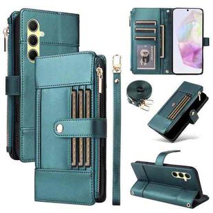 For Samsung Galaxy A55 5G Crossbody Strap RFID Blocking Zipper Wallet Leather Phone Case(Green)