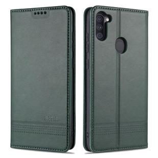 For Samsung Galaxy A11 AZNS Magnetic Calf Texture Horizontal Flip Leather Case with Card Slots & Holder & Wallet(Dark Green)