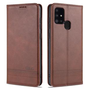 For Samsung Galaxy A21s AZNS Magnetic Calf Texture Horizontal Flip Leather Case with Card Slots & Holder & Wallet(Dark Brown)